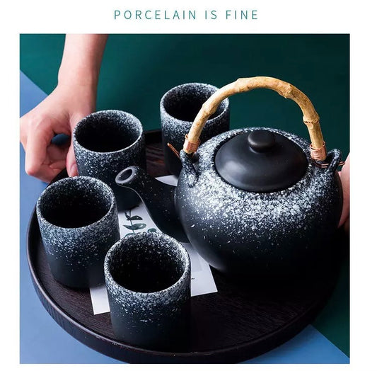 Ceramic Tea Pot with 4 Cups and Tray